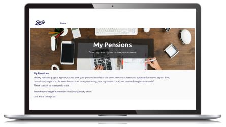 Computer showing Boots My Pensions site